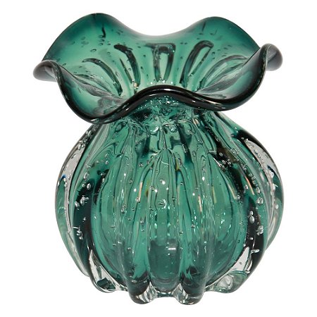VASO DE VIDRO VERDE  MURANO 10CM X 10CM X 11CM