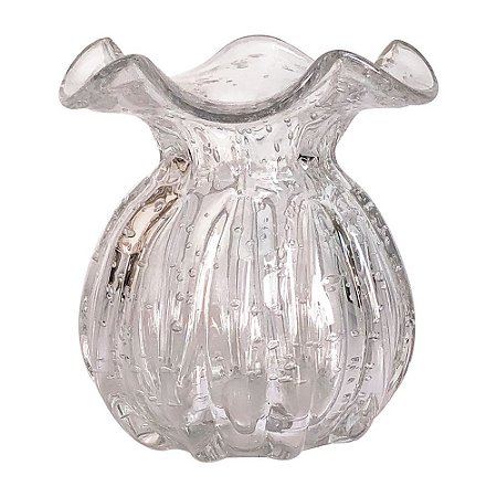 VASO DE VIDRO TRANSPARENTE  MURANO 10CM X 10CM X 11CM