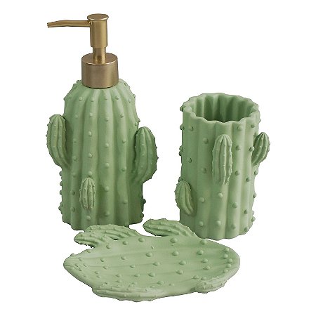 KIT BANHEIRO DE RESINA CACTOS 3 PCS 10,5CM X 9,5CM X 12CM