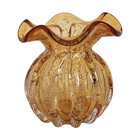 VASO DE VIDRO AMBAR  MURANO 10CM X 10CM X 11CM