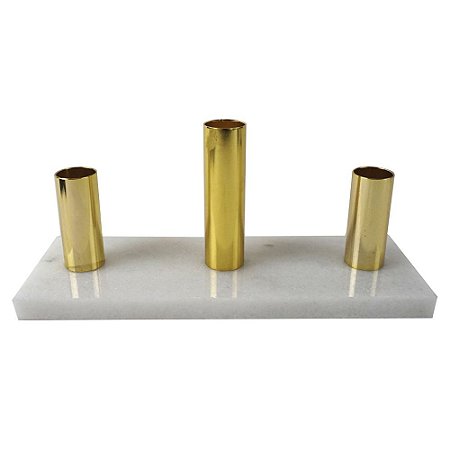 CASTICAL EM METAL PARA 3 VELAS DOURADO COM BASE EM MARMORE B