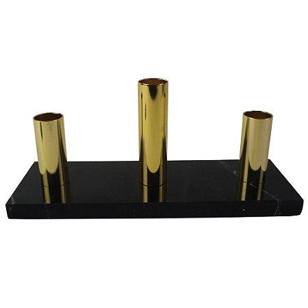 CASTICAL EM METAL PARA 3 VELAS DOURADO COM BASE EM MARMORE P