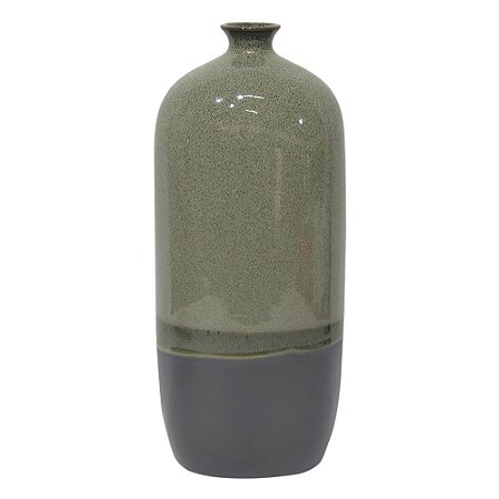 VASO DECORATIVO DE CERAMICA CINZA, BEGE E VERDE 14,8CM X 12,