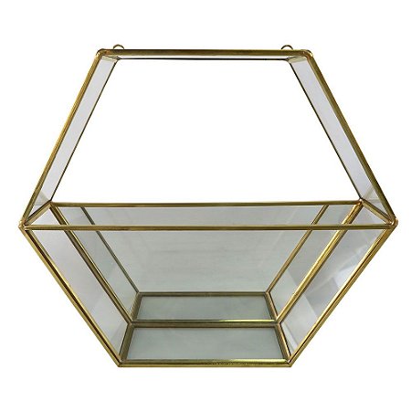 VASO DE VIDRO E METAL DOURADO 25,5CM X 5,5CM X 25CM