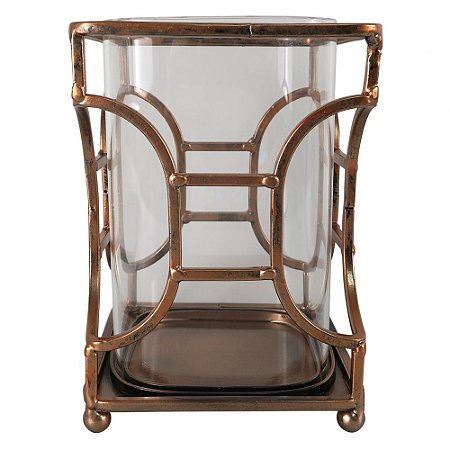 VASO DE VIDRO E METAL BRONZE 12CM X 12CM X 12,8CM