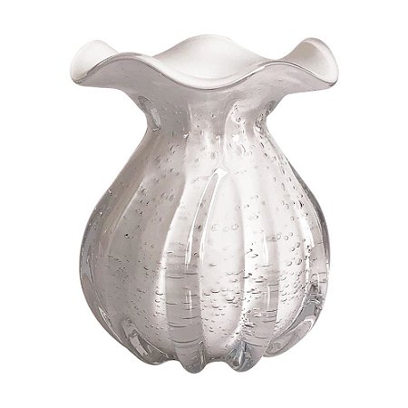 VASO DE VIDRO BRANCO  MURANO 11,5CM X 13CM