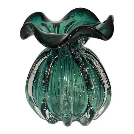 VASO DE VIDRO VERDE  MURANO 11,5CM X 13CM