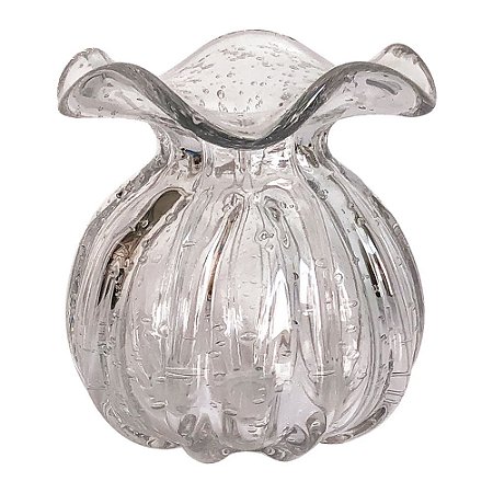VASO DE VIDRO TRANSPARENTE  MURANO 11,5CM X 13CM