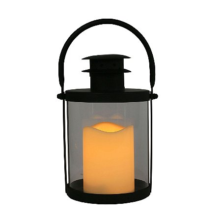 LANTERNA DE METAL E VIDRO COM VELA LED 12,5CM X 14,5CM X 20C