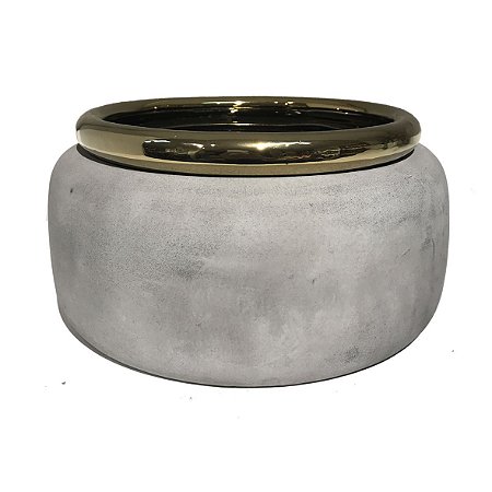 CACHEPOT DE CERAMICA CINZA E DOURADO
