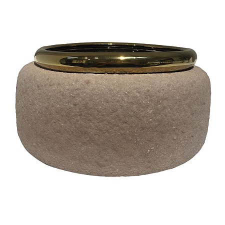 CACHEPOT DE CERAMICA MARROM E DOURADO