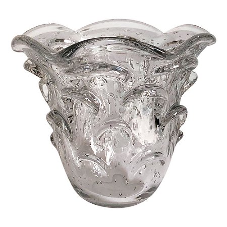 VASO DE VIDRO TRANSPARENTE  MURANO 15CM X 14CM