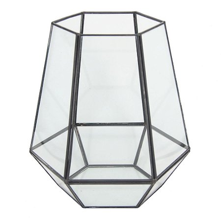 VASO SEXTAVADO DE METAL E VIDRO PRETA 19CM X 21CM X 22,5CM