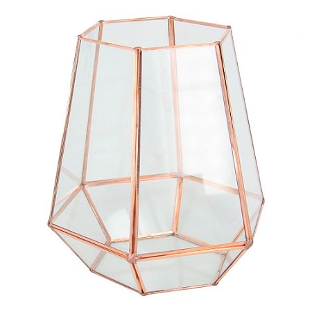 VASO SEXTAVADO DE METAL E VIDRO ROSE 19CM X 21CM X 22,5CM