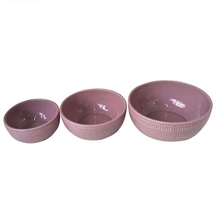 CONJ. DE BOWLS EM CERAMICA ROSA  3 PCS G  15,2CM X 15,2CM X