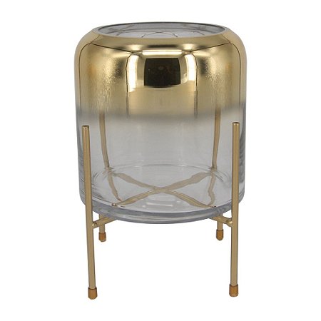 VASO DE VIDRO TRANSPARENTE COM DEGRADE DOURADO E BASE DE ME