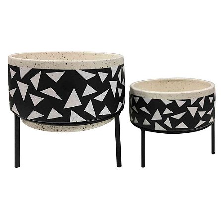 CJ. DE CACHEPOTS DE CERAMICA COM BASE DE METAL - 2PCS