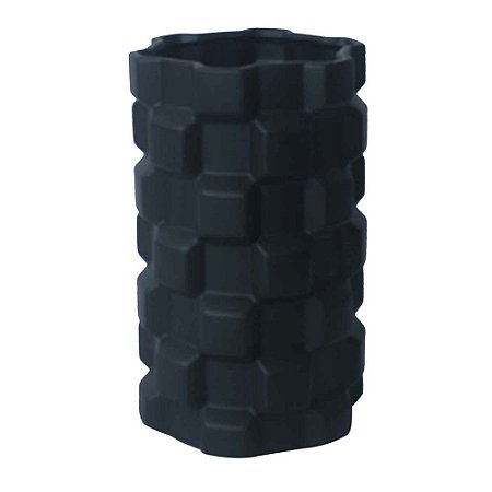 VASO DE CERAMICA COM TEXTURA GEOMETRICA PRETO