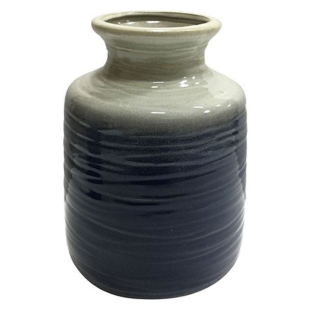 VASO DE CERAMICA DUO COLOR AZUL E CINZA 17CM X 17CM X 24CM