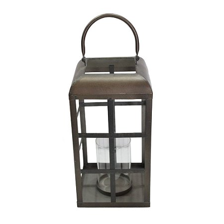 LANTERNA EM METAL E VIDRO MARROM 16,5CM X 16,5CM X 33,5CM /
