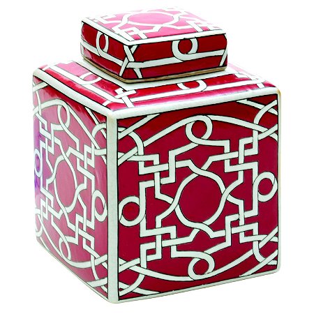 POTE DECORATIVO DE CERAMICA VERMELHO E BRANCO