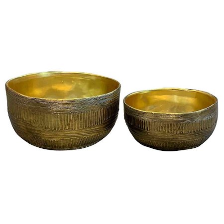 CJ. DE CACHEPOTS DE CERAMICA DOURADO - 2PS