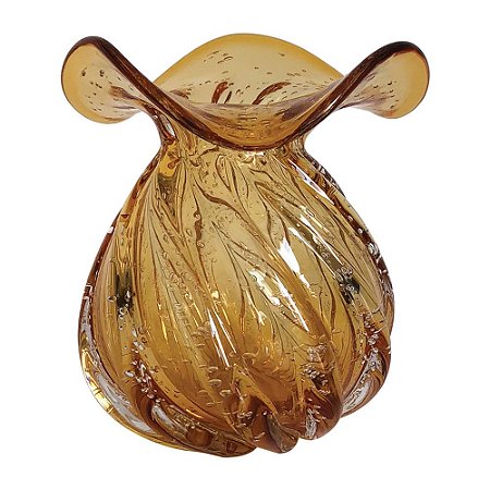 VASO DE VIDRO AMBAR MURANO 15CM X 16,5 CM