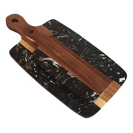 CJ DE TABUAS DE MADEIRA E MARMORE PRETO  2PCS G40CM X 22CM X
