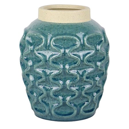 VASO DECORATIVO DE CERAMICA  AZUL TURQUESA 20,5CM X 25CM