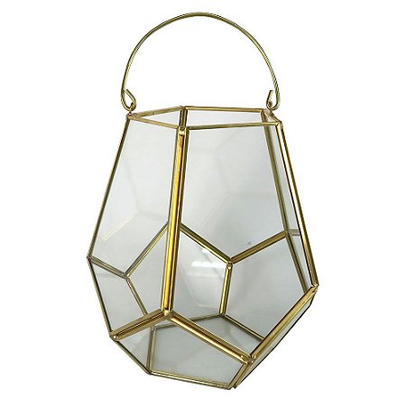 VASO DE VIDRO E METAL DOURADO 15CM X 15CM X 19CM