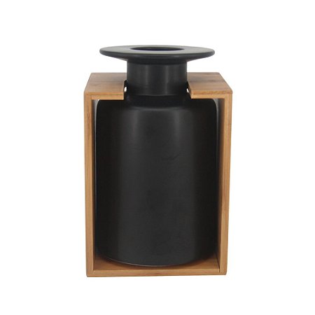 VASO DECORATIVO DE CERAMICA E BAMBU PRETO 15,5CM X 14CM X 23