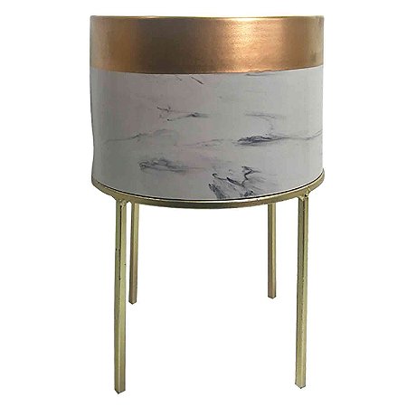 CACHEPOTS DE CERAMICA CINZA MARMORIZADO COM BASE DOURADA