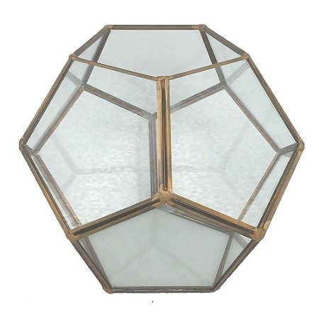 LANTERNA GEOMETRICA DE METAL E VIDRO DOURADA 14CM X 14CM X 1