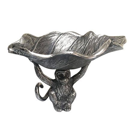 FRUTEIRA - MACACO EM ALUMINIO PRATEADA 17CM X 13CM X 11CM