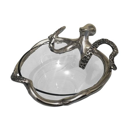 BOWL EM VIDRO E ALUMINIO TRANSPARENTE 17CM X 8CM