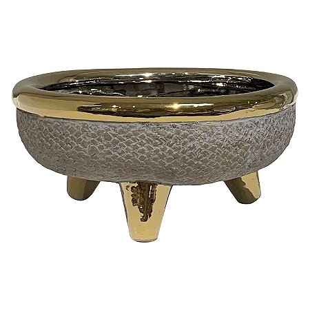 CACHEPOTS DE CERAMICA BEGE E DOURADO