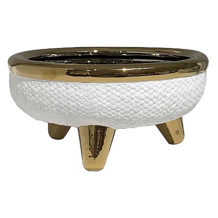 CACHEPOTS DE CERAMICA BRANCO E DOURADO