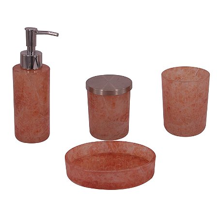 KIT BANHEIRO DE VIDRO SALMAO 4 PCS GG 13CM X 9CM X 3CM G 7CM