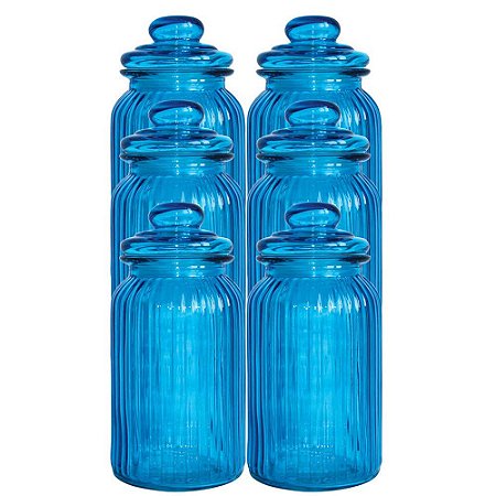 CJ. DE POTES DE VIDRO AZUL - 6 PCS