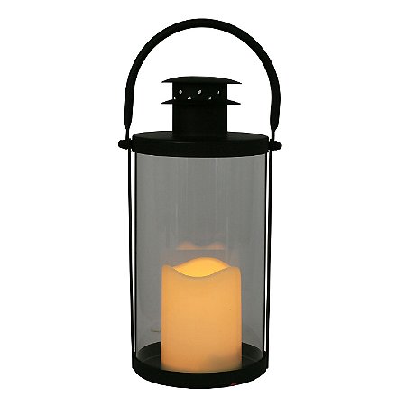LANTERNA DE METAL E VIDRO COM VELA LED 12,5CM X 14,5CM X 26C