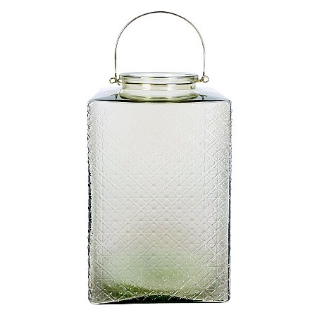 LANTERNA DE VIDRO COM ALCA DE METAL TRANSPARENTE