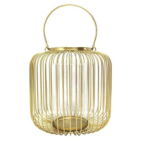LANTERNA DE VIDRO E METAL DOURADO