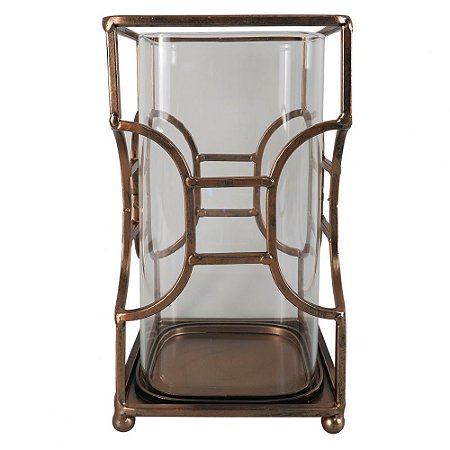 VASO DE VIDRO E METAL BRONZE 12CM X 12CM X 20,7CM