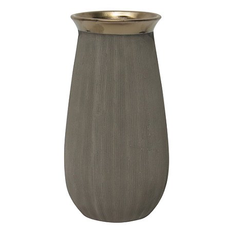 VASO DECORATIVO DE CERAMICA CINZA E DOURADO 15,50CM X 16,50C