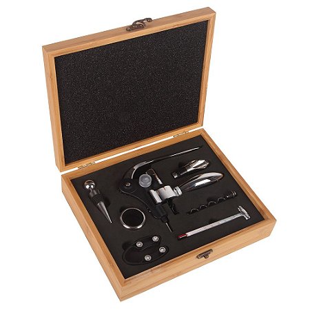 KIT VINHO COM ESTOJO DE BAMBU - 8 PCS