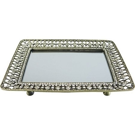 BANDEJA DECORATIVA DOURADA COM CRISTAL - 14X19 CM