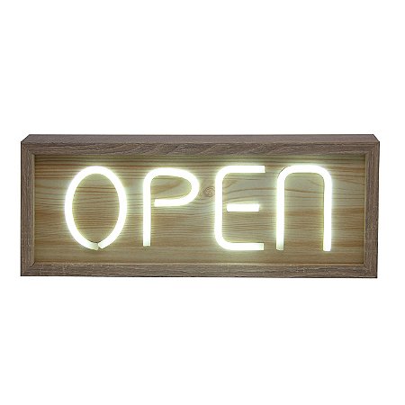 LUMINOSO LED DE MADEIRA E VIDRO  OPEN 42CM X 17CM X 5CM