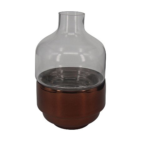 VASO DECORATIVO DE VIDRO COM BASE COBRE 15CM X 25CM