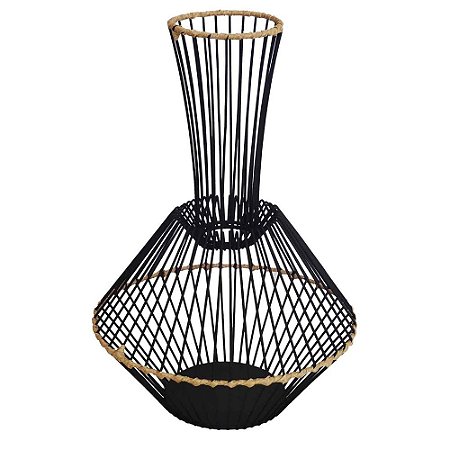 VASO DECORATIVO DE METAL COM DETALHES EM FIBRA SINTETICA