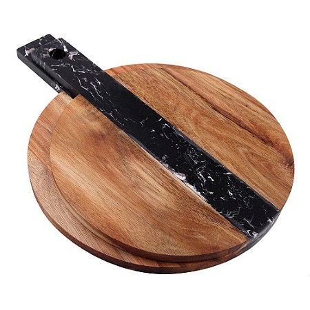 CJ DE TABUAS DE MADEIRA COM MARMORE PRETO 2PCS G40CM X 30CM